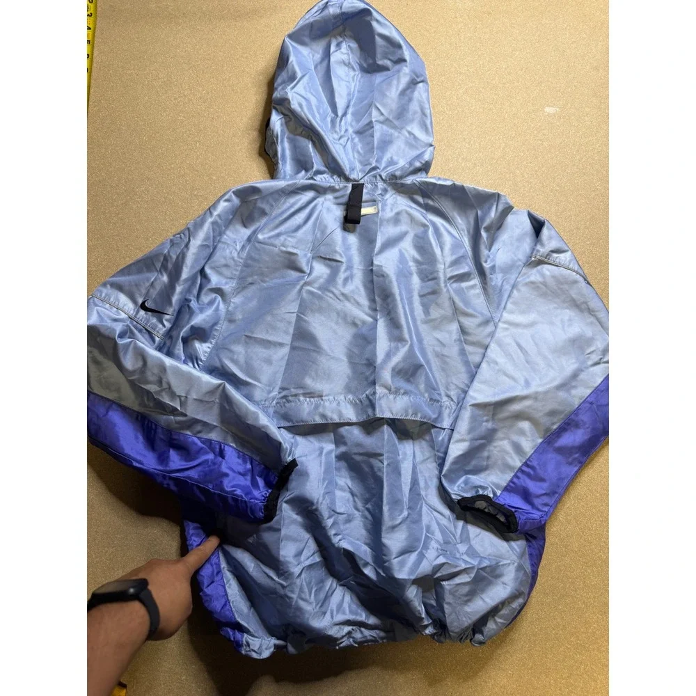 Nike Women's Pullover Windbreaker Jacket Hooded Blue Purple Trim Medium vtg‎